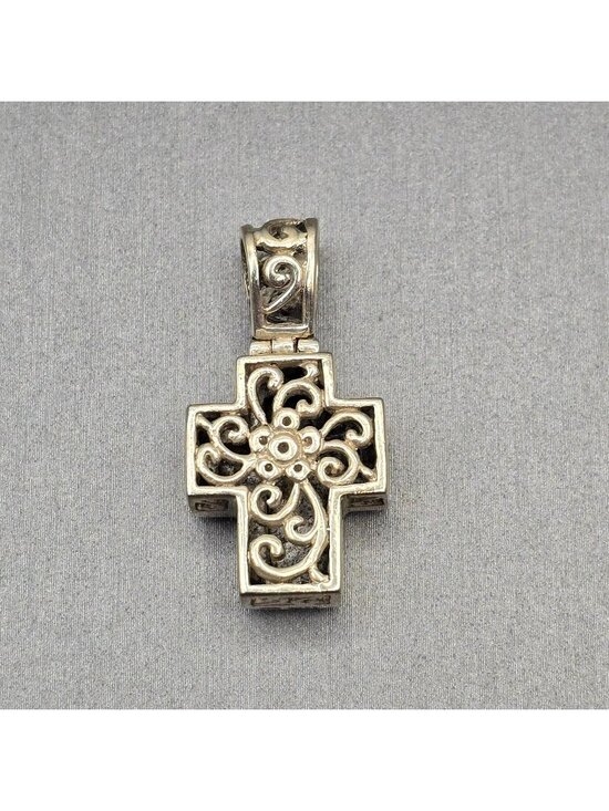 SE Jewelry - VTG Sterling 925 Filigree Cross Pendant Reversible Floral Scrollwork Signed SE